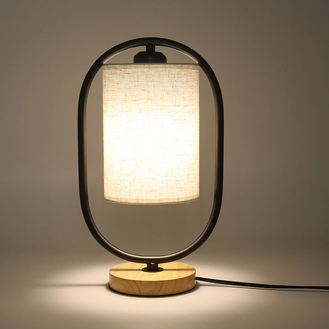 Cylinder Solid Wood Fabric Table Lamp