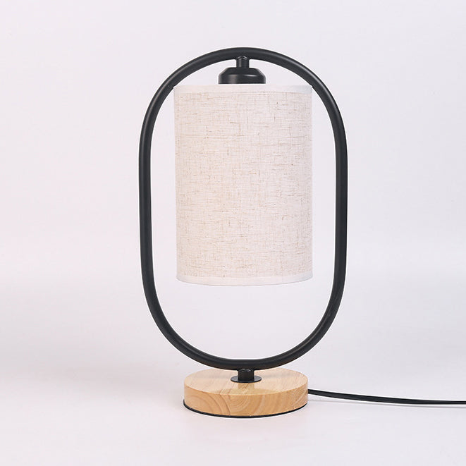 Cylinder Solid Wood Fabric Table Lamp