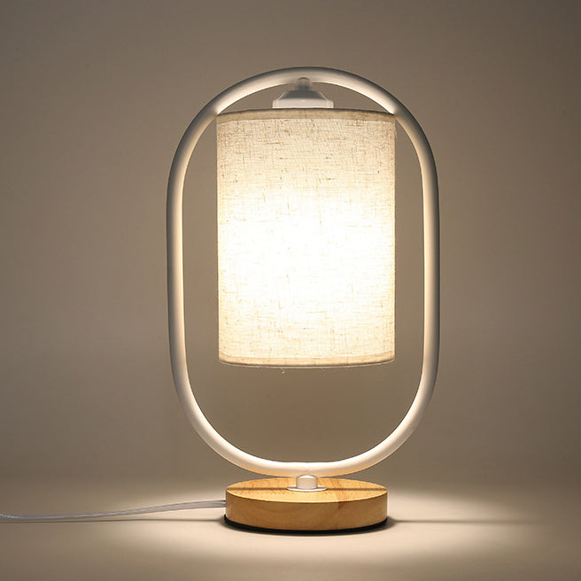 Cylinder Solid Wood Fabric Table Lamp
