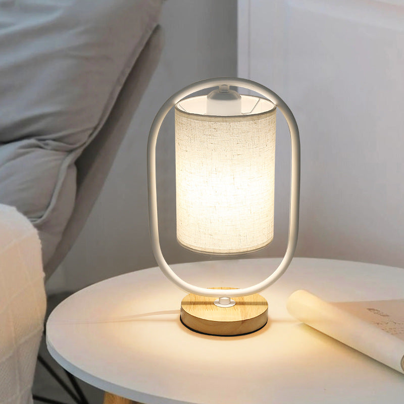 Cylinder Solid Wood Fabric Table Lamp