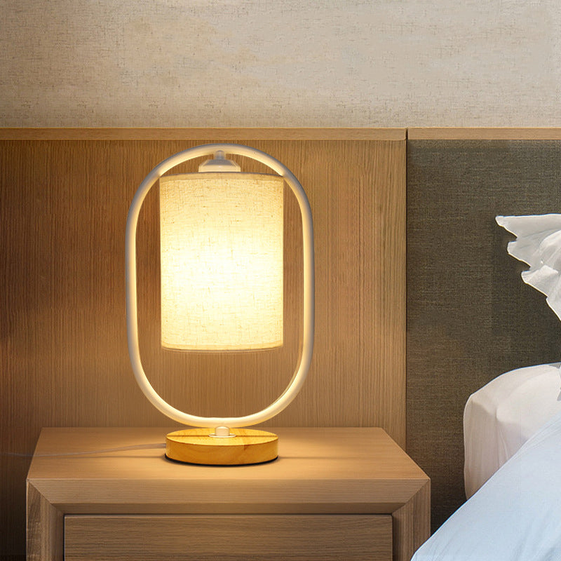 Cylinder Solid Wood Fabric Table Lamp
