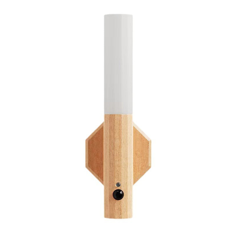 Hexagonal Cylinder Solid Wood Wall Lamp