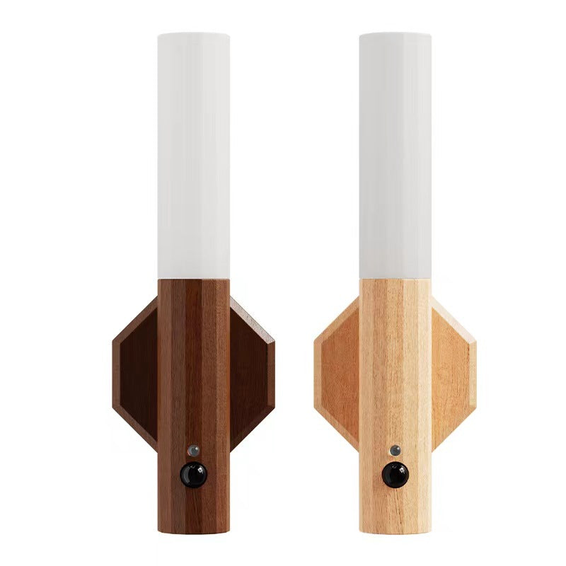 Hexagonal Cylinder Solid Wood Wall Lamp