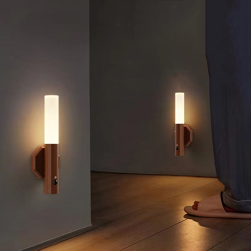 Hexagonal Cylinder Solid Wood Wall Lamp