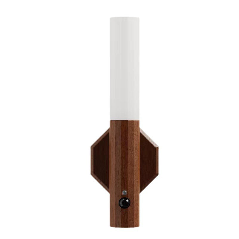 Hexagonal Cylinder Solid Wood Wall Lamp
