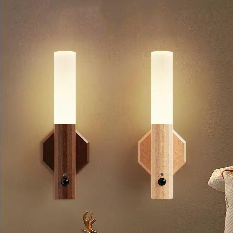 Hexagonal Cylinder Solid Wood Wall Lamp