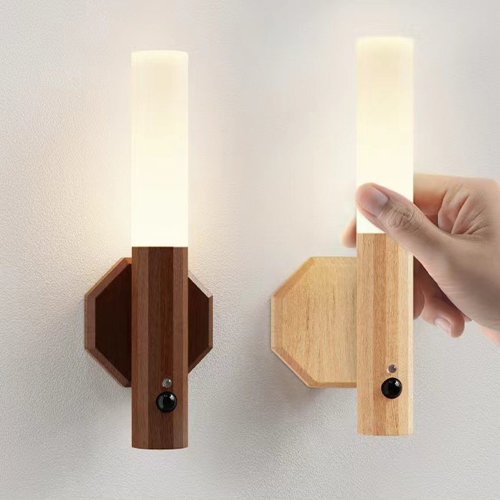 Hexagonal Cylinder Solid Wood Wall Lamp