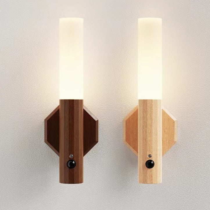 Hexagonal Cylinder Solid Wood Wall Lamp