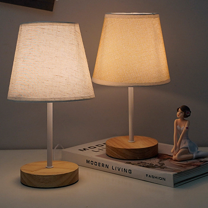 Trapezoidal Solid Wood Fabric Table Lamp