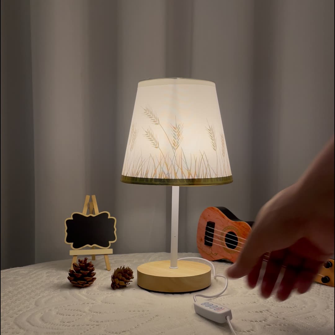 Trapezoidal Solid Wood Fabric Table Lamp