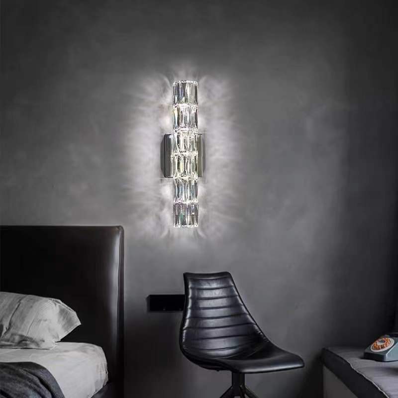 Rectangular Stainless Steel Crystal 4-Light Wall Lamp