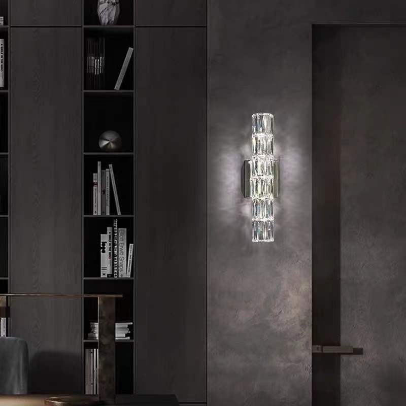 Rectangular Stainless Steel Crystal 4-Light Wall Lamp