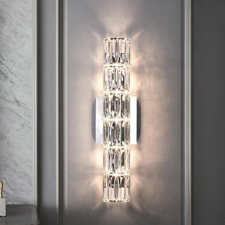 Rectangular Stainless Steel Crystal 4-Light Wall Lamp