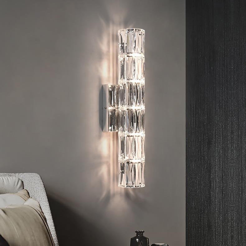 Rectangular Stainless Steel Crystal 4-Light Wall Lamp