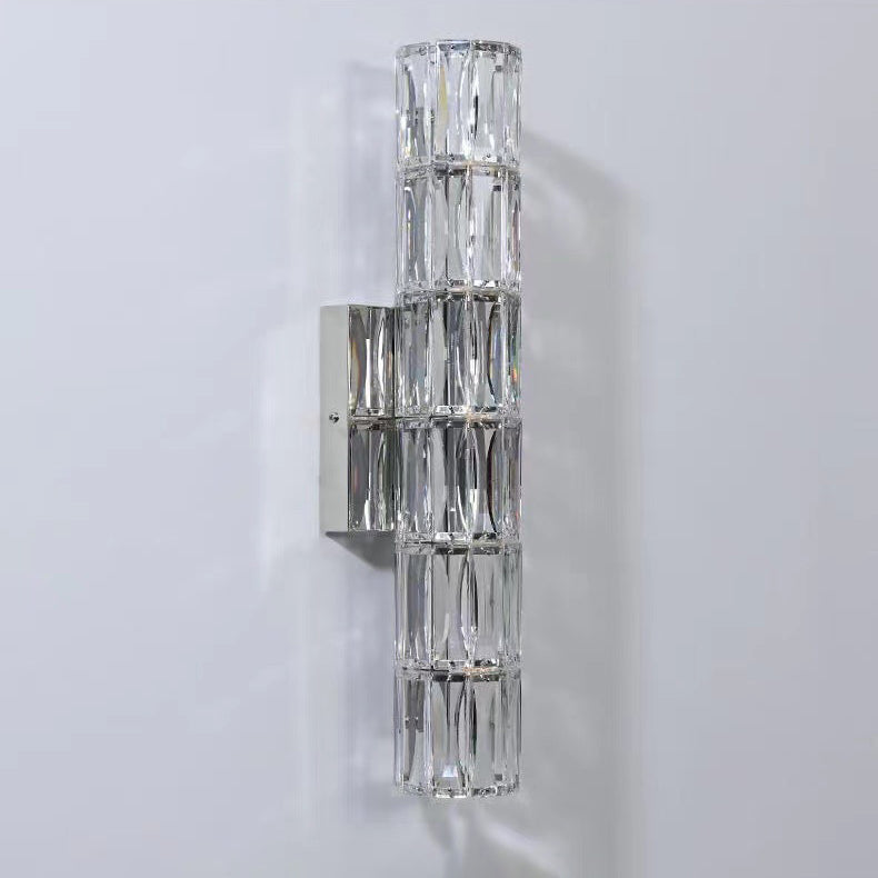 Rectangular Stainless Steel Crystal 4-Light Wall Lamp