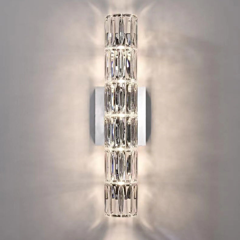 Rectangular Stainless Steel Crystal 4-Light Wall Lamp