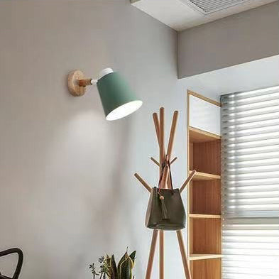 Cylindrical Iron Wood Bedroom Wall Lamp