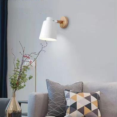 Cylindrical Iron Wood Bedroom Wall Lamp