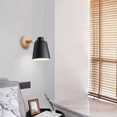 Cylindrical Iron Wood Bedroom Wall Lamp