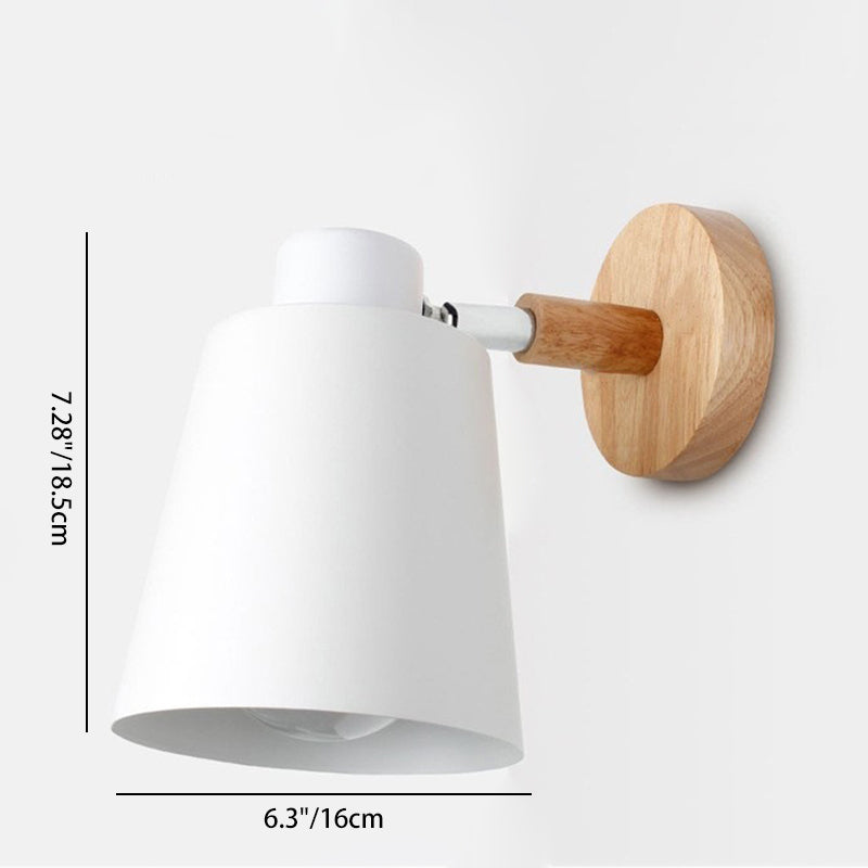 Cylindrical Iron Wood Bedroom Wall Lamp