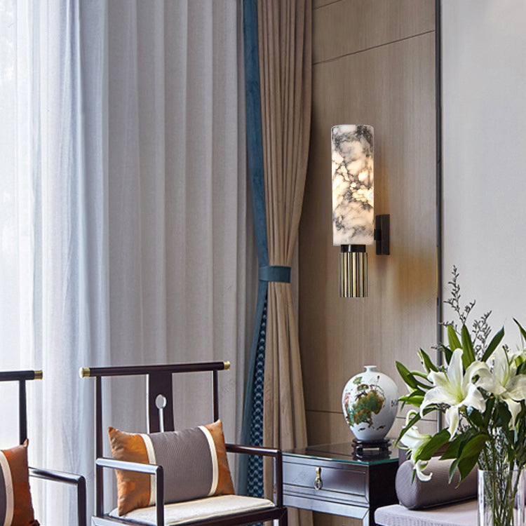 Cylindrical Copper Stone Iron Wall Lamp