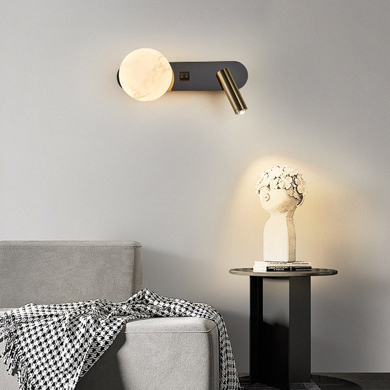 Round Aluminium Iron Jade 2-Light Wall Lamp