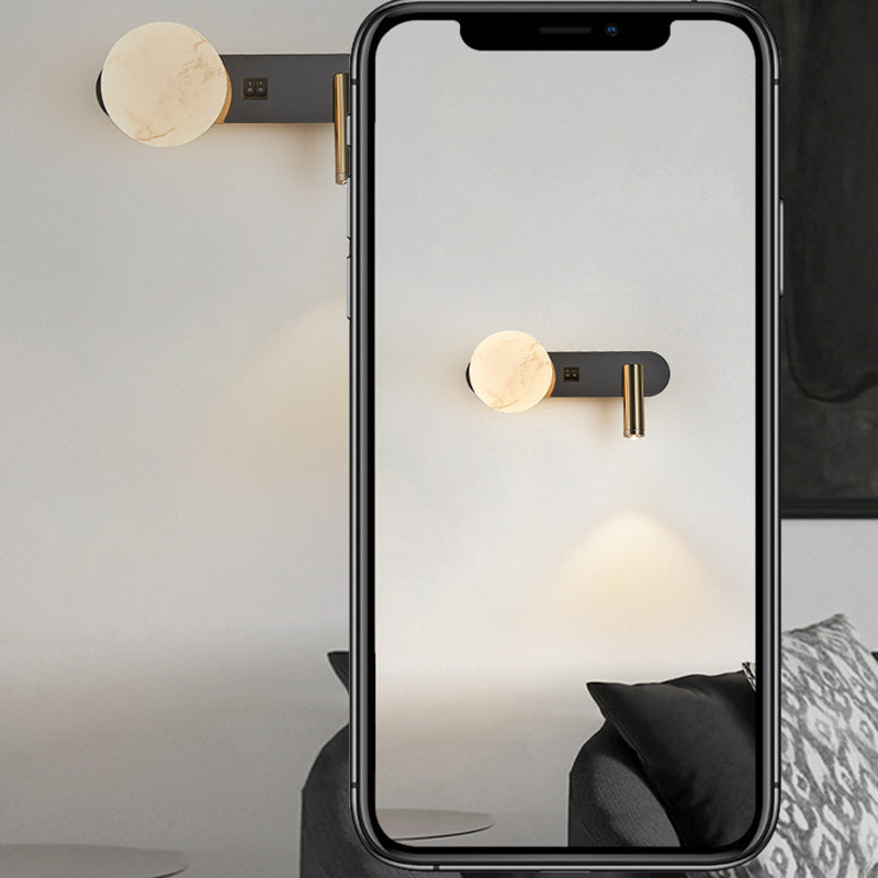 Round Aluminium Iron Jade 2-Light Wall Lamp