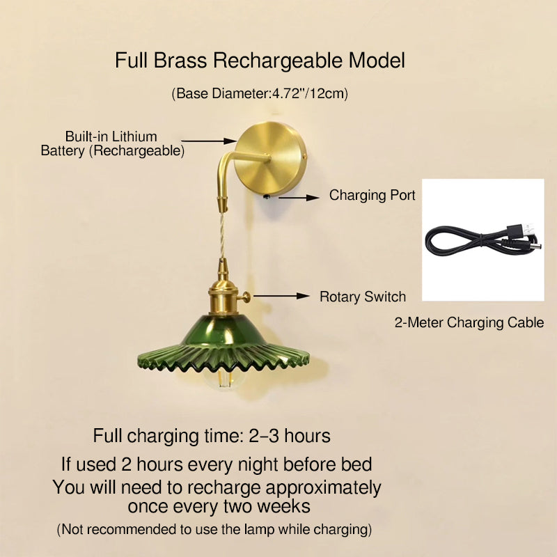 Rechargeable Brass Glass Scalloped Wall Lamp