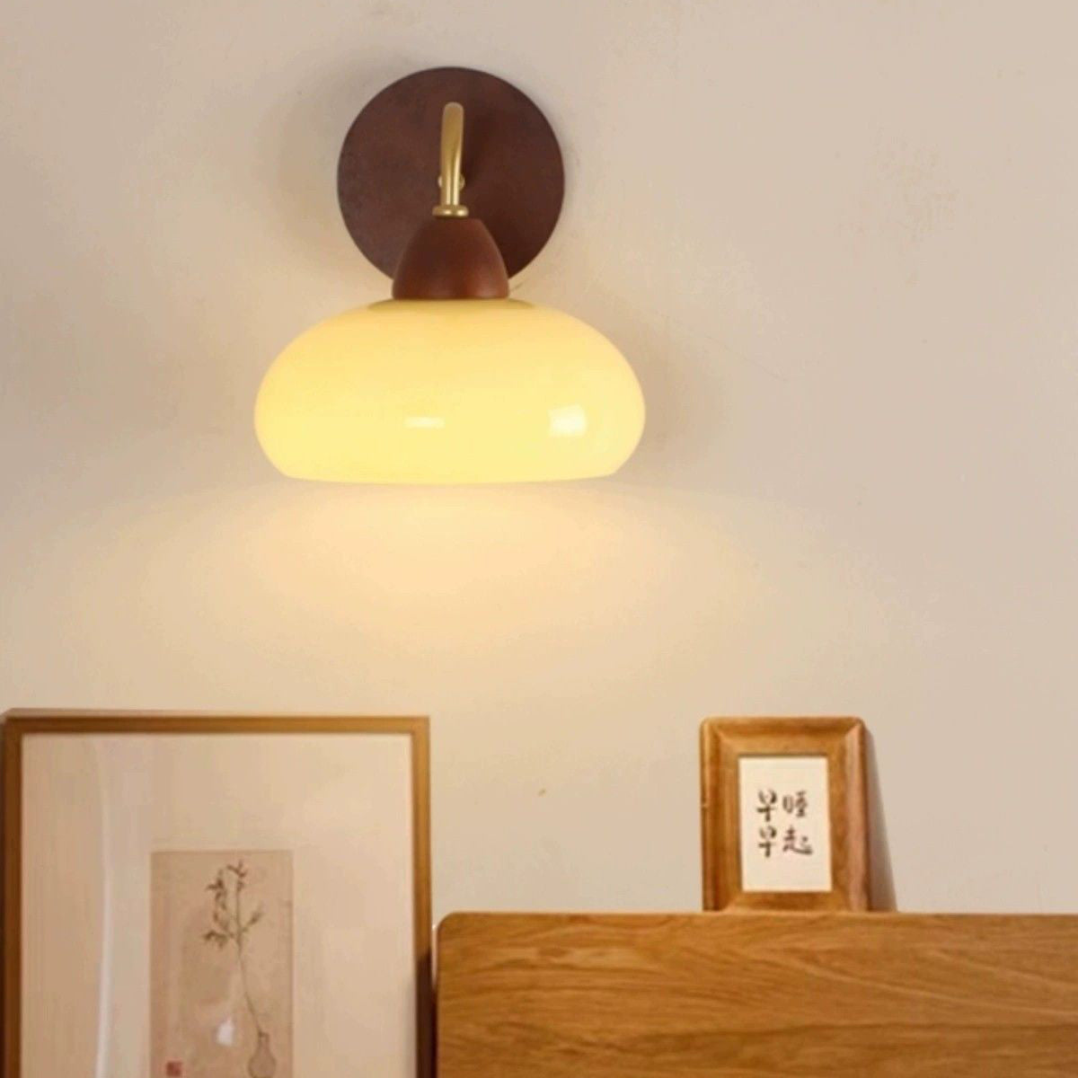 Solid Wood Iron Glass Wall Lamp