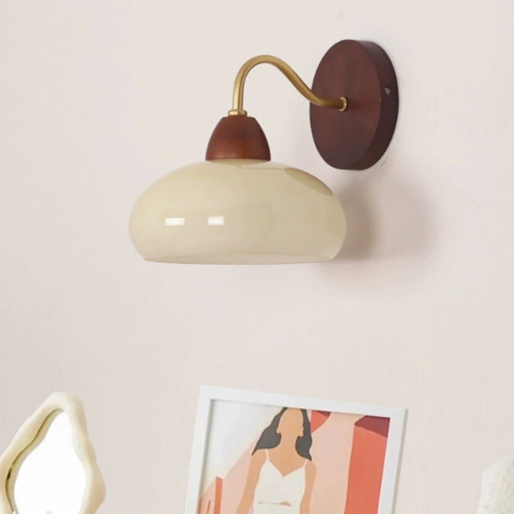 Solid Wood Iron Glass Wall Lamp