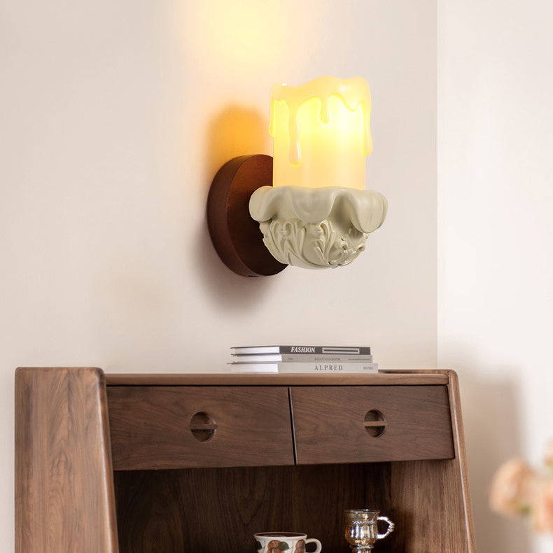 Wood Resin Glass Carved Wall Lamp