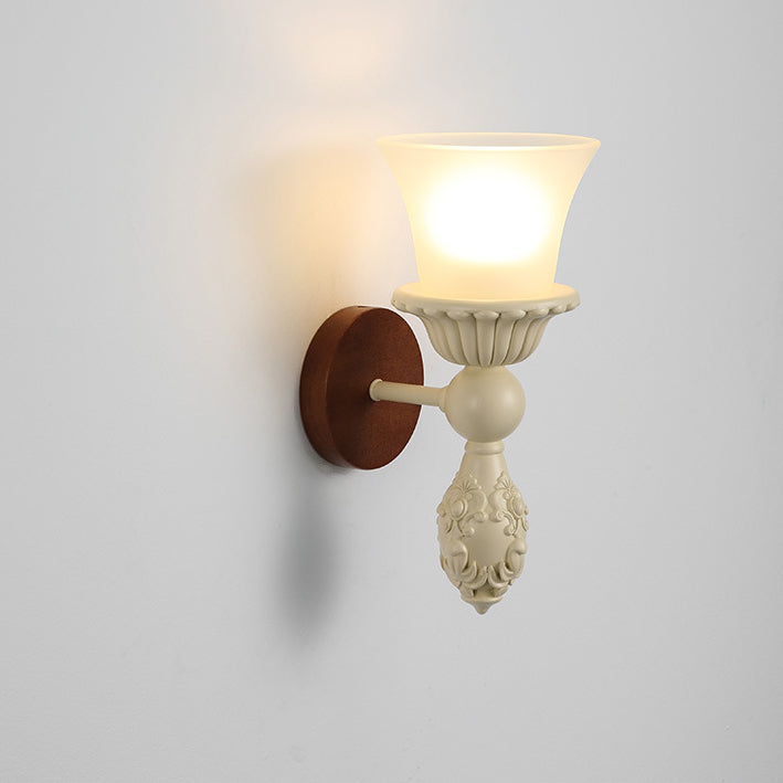 Wood Resin Glass Carved Wall Lamp