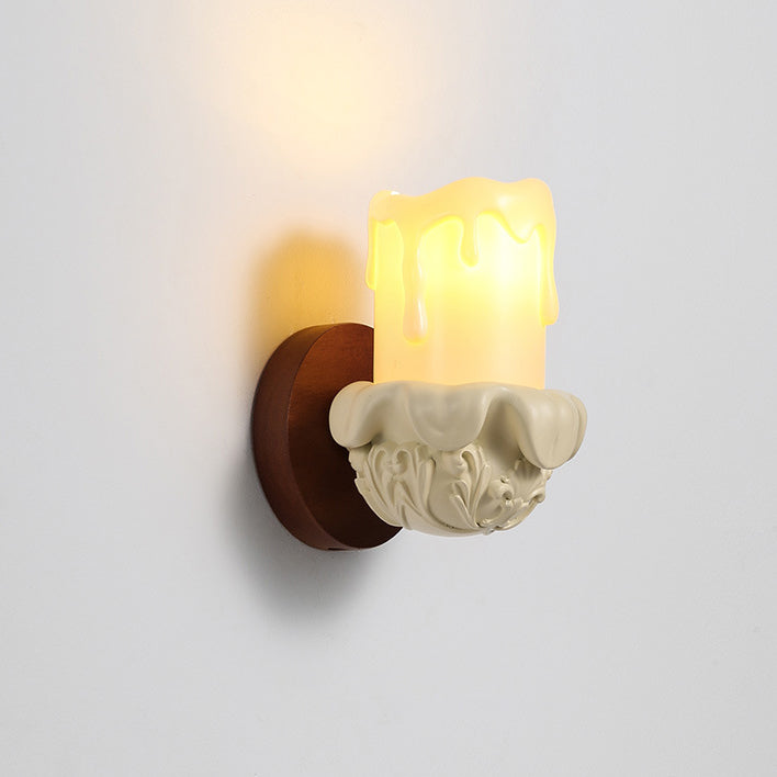 Wood Resin Glass Carved Wall Lamp