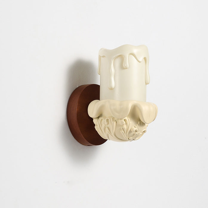 Wood Resin Glass Carved Wall Lamp