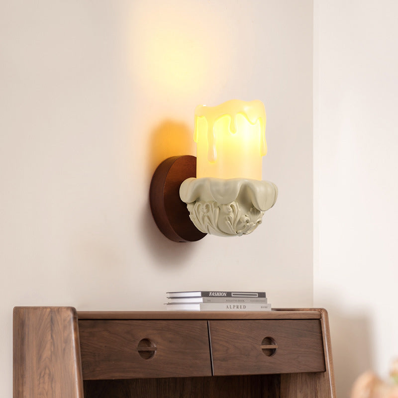 Wood Resin Glass Carved Wall Lamp
