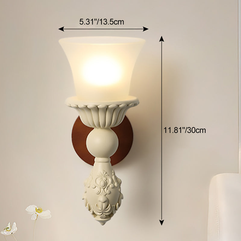 Wood Resin Glass Carved Wall Lamp