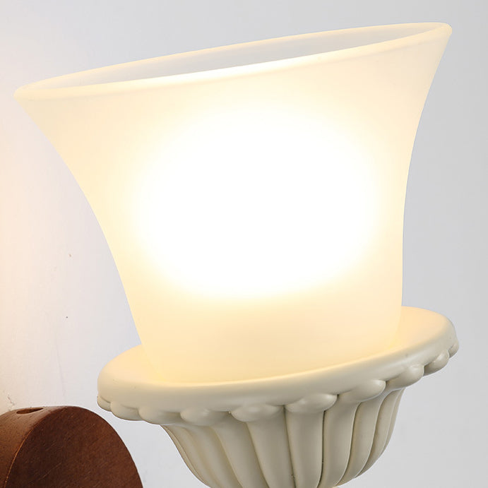 Wood Resin Glass Carved Wall Lamp