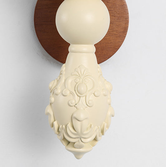 Wood Resin Glass Carved Wall Lamp
