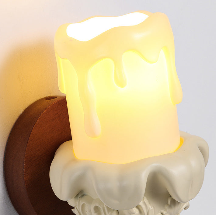 Wood Resin Glass Carved Wall Lamp
