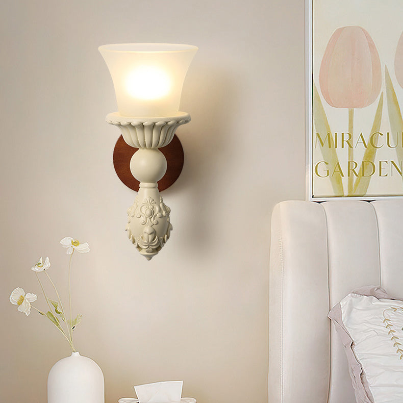 Wood Resin Glass Carved Wall Lamp