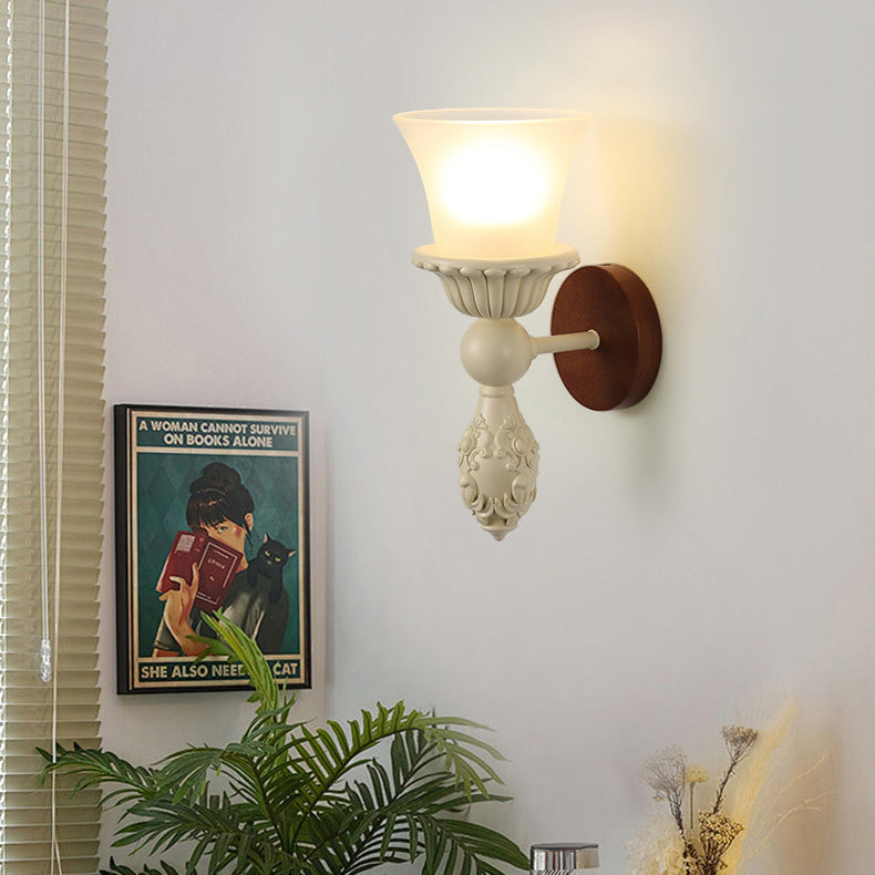 Wood Resin Glass Carved Wall Lamp