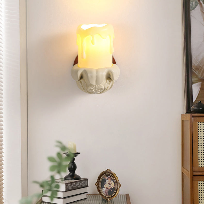 Wood Resin Glass Carved Wall Lamp