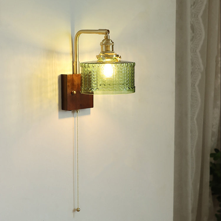 Copper Wood Glass Cylinder Wall Lamp