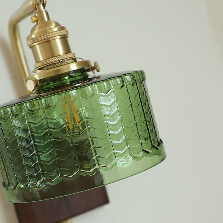 Copper Wood Glass Cylinder Wall Lamp