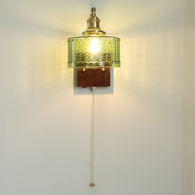 Copper Wood Glass Cylinder Wall Lamp
