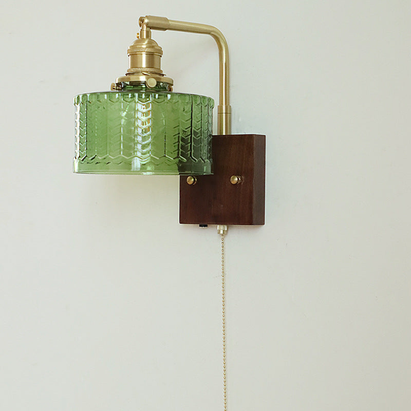 Copper Wood Glass Cylinder Wall Lamp