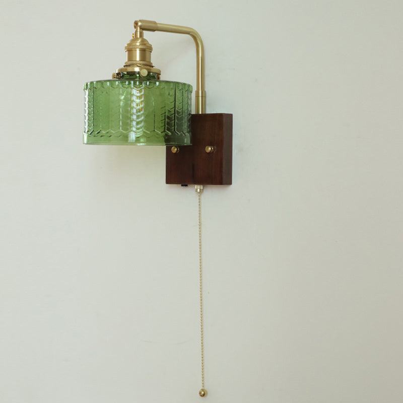 Copper Wood Glass Cylinder Wall Lamp