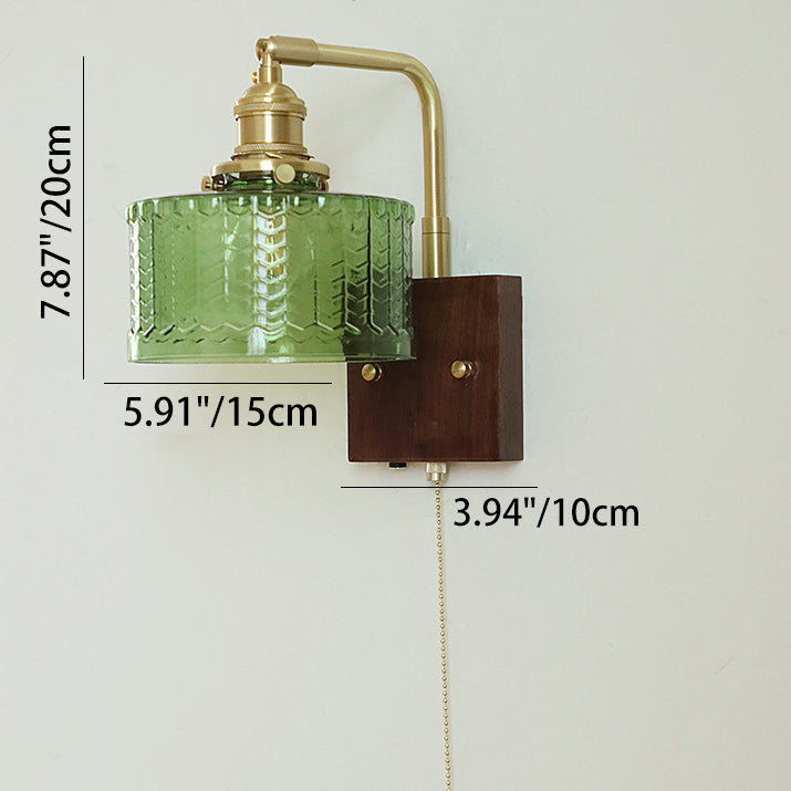 Copper Wood Glass Cylinder Wall Lamp