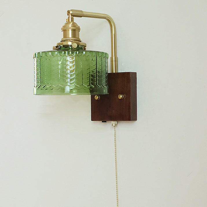 Copper Wood Glass Cylinder Wall Lamp