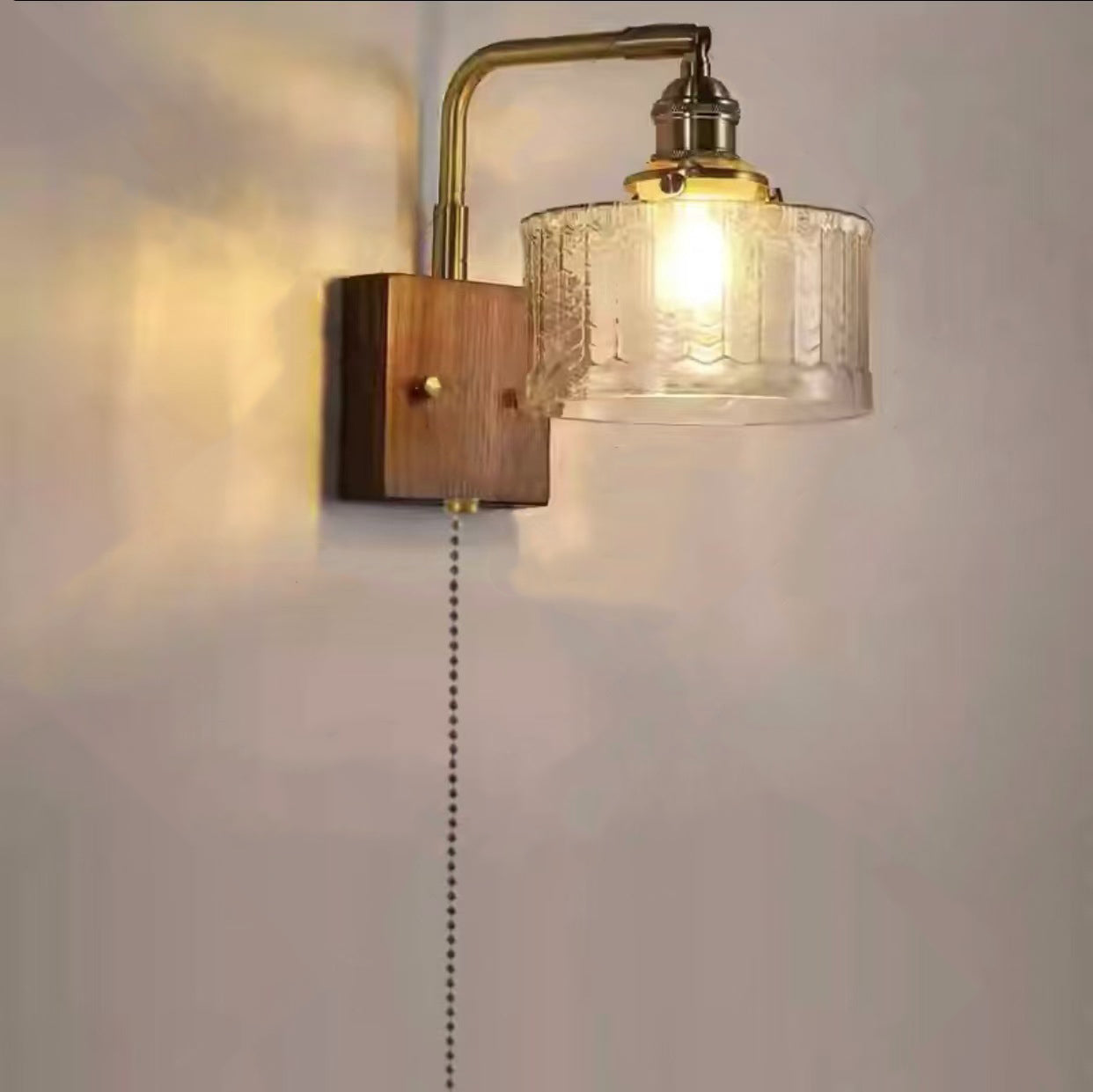 Copper Wood Glass Cylinder Wall Lamp